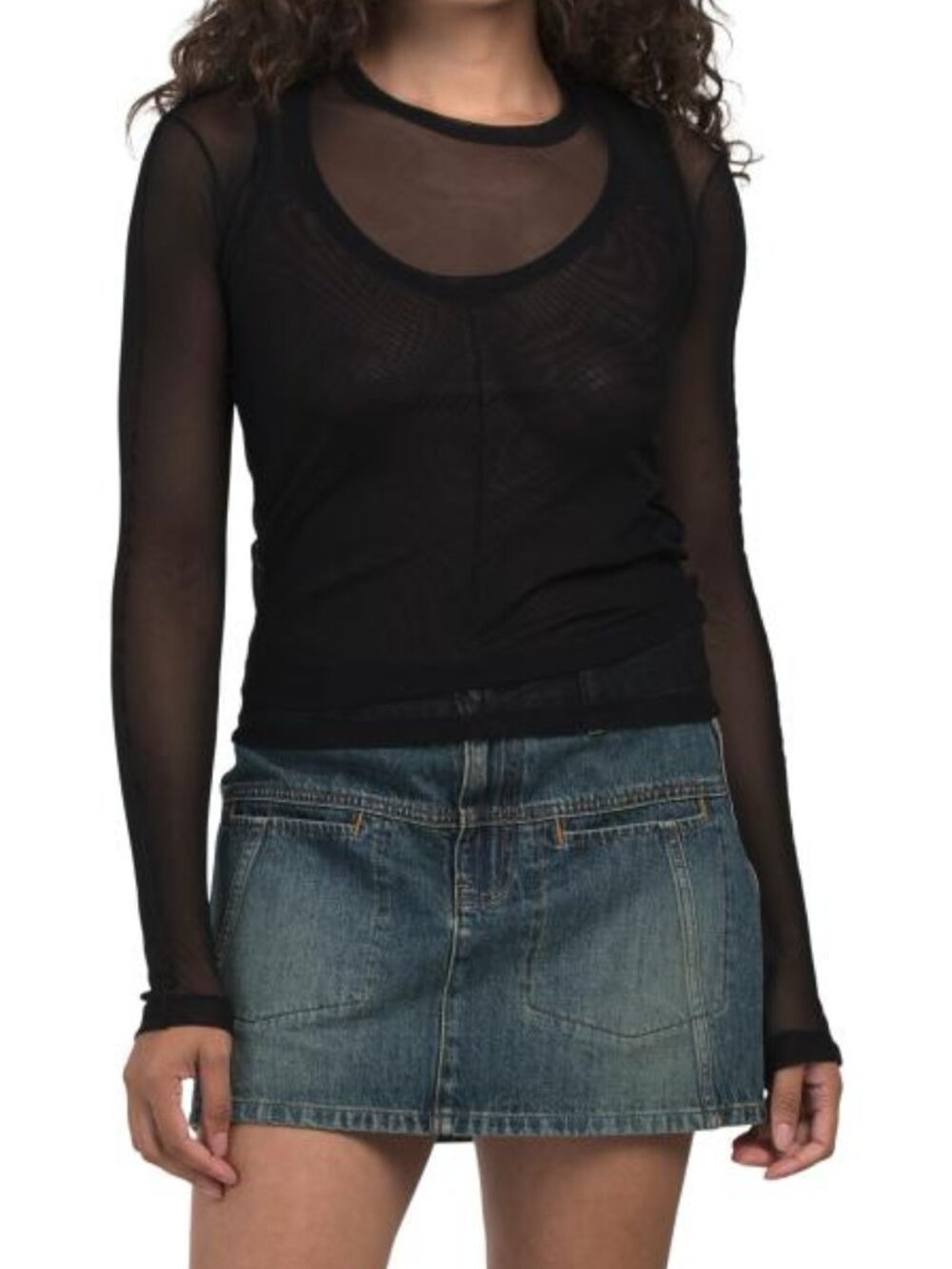 HELMUT LANG Made In Portugal Long Sleeve Mesh Layered Top